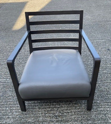 Light Grey Leather Dark Grey Wood Frame Chair