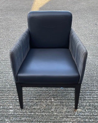 Dark Grey Leather & Pattern Tub Chair