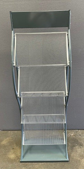 Grey Metal Mesh Shelf Leaflet Stand