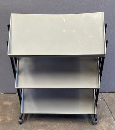 Grey Plastic 3 Shelf Leaflet Holder On Wheels