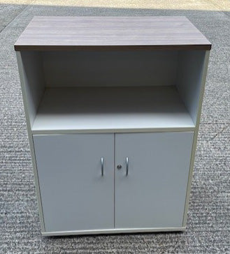 White & Rye Oak Open Top Cabinet with Doors