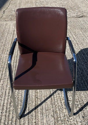 Brown Leather & Chrome Meeting Chair
