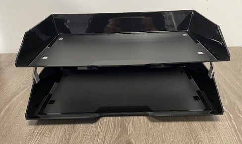 Black 2 Tier Landscape In Out Tray With Silver Risers