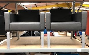 Grey Leather Metal Leg Arm Chair