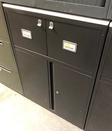 Dark Grey 4 Door Light Grey Wood Top Storage Unit