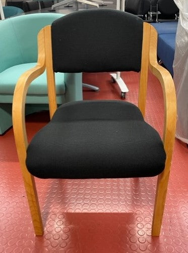 Black & Wooden Frame Rounded Back Meeting Chair with Arms