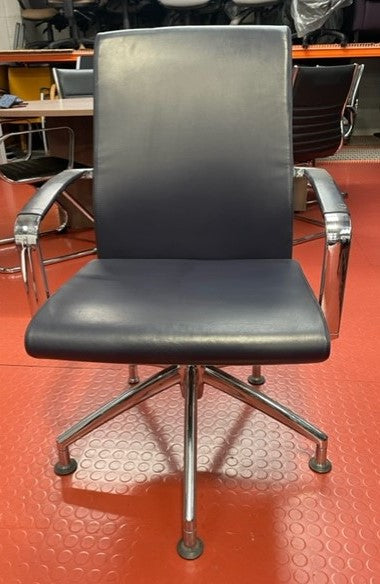 Navy Blue Leather & Chrome Meeting Chair