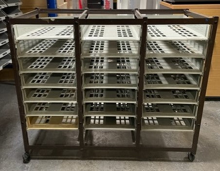 Brown Metal Frame 21 Draw Pigeon Hole Unit On Wheels