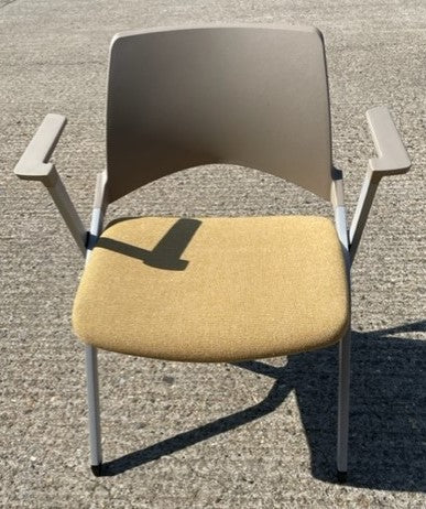 Mustard & Cream Plastic Back Folding Chair On Wheels
