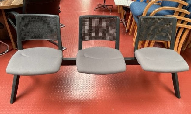 Grey Seat & Black Frame Beam 3 Seater Unit