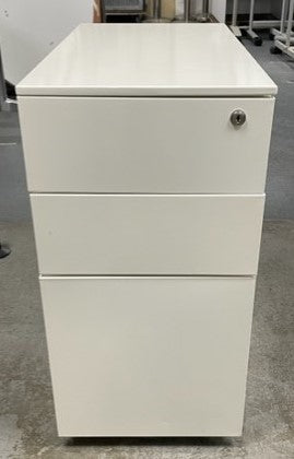 White Slimline Metal 3 Draw Pedestal