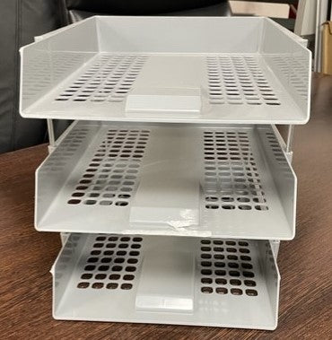 Grey Perforated 3 Tier In Out Tray With Risers
