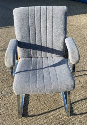 Light Blue Upholstered Chrome Frame Wood Back Chair