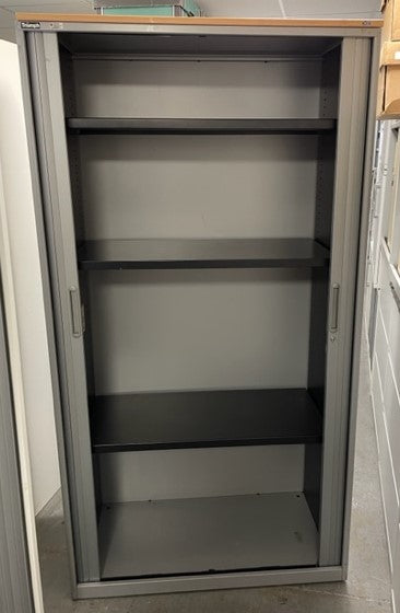 Triumph Grey 2 Door Tambour Storage Maple Top
