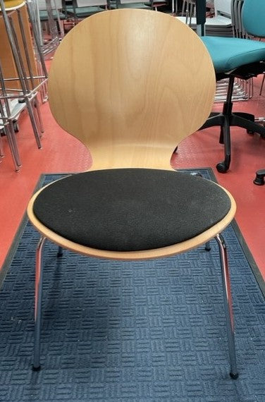 Wood & Black Seat Chrome Leg Chair