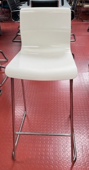 White & Chrome Frame Curved Back High Bar Stool
