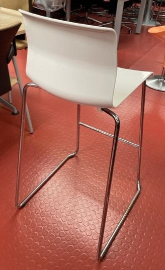 White & Chrome Frame Curved Back High Bar Stool