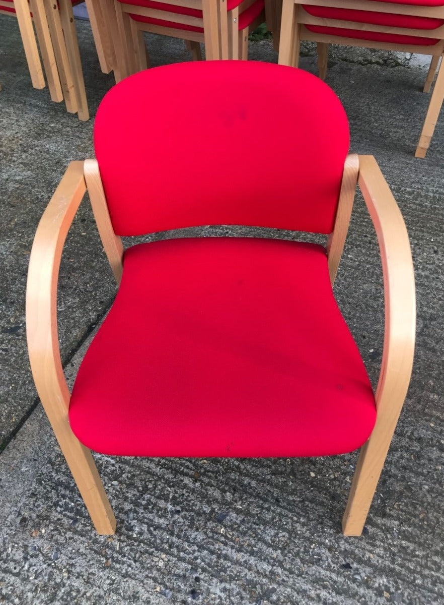 Red & Wooden Meeting Chair with Arms