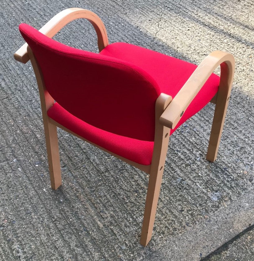 Red & Wooden Meeting Chair with Arms