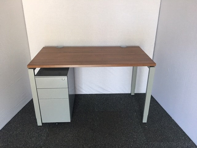 Haworth Walnut Bench Desk with Slimline Pedestal