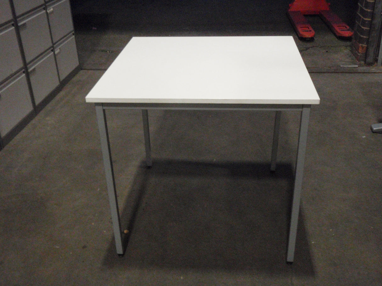 White 750 Square Top Grey Frame Table