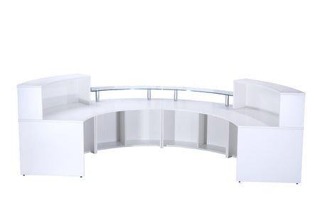 White Glass Curved Reception Desk