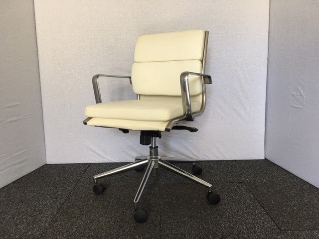 White Leather Pad Back Operator Chair