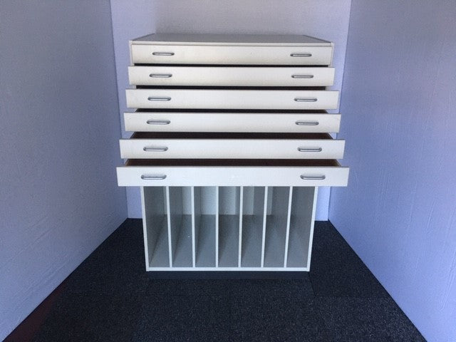 White Pigeon Hole Unit with Plan Chest