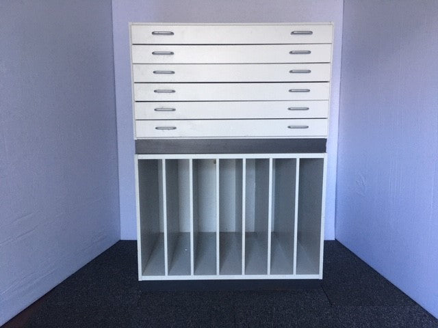 White Pigeon Hole Unit with Plan Chest