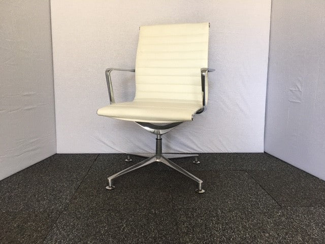 White Leather Ribbed Back Italian Desk Chair