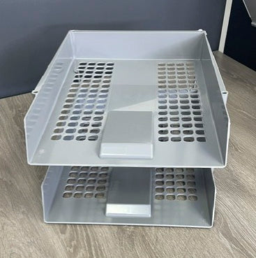 Grey Perforated 2 Tier In Out Tray With Risers