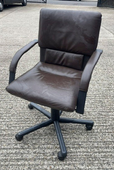 Brown Leather Black Base Desk Chair