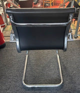 Black Italian Leather Shiny Ribbed Back Cantilever Chair