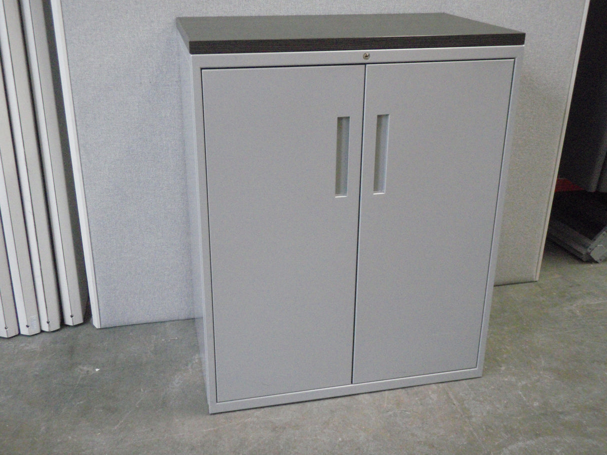 Grey 2 Door Storage with Dark Walnut Top