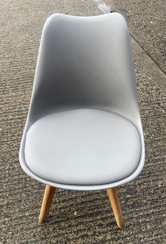 Grey Plastic & Wood Leg Chair Padded Seat