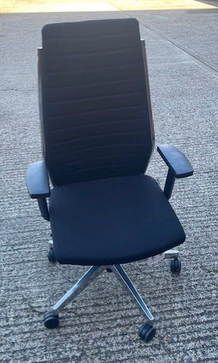 Black Upholstered Ribbed High Back Desk Chair