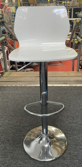 White Wood & Chrome Adjustable High Stool