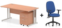 Bundle Deal - Straight Desk + 2 Drawer Pedestal & Chair