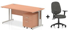Bundle Deal - Straight Desk + 2 Drawer Pedestal & Chair
