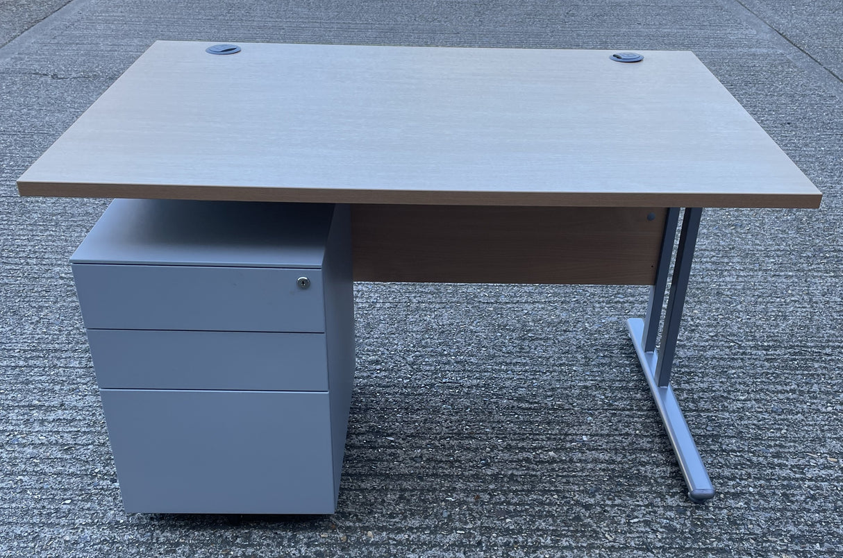 Straight Beech Desk with Pedestal