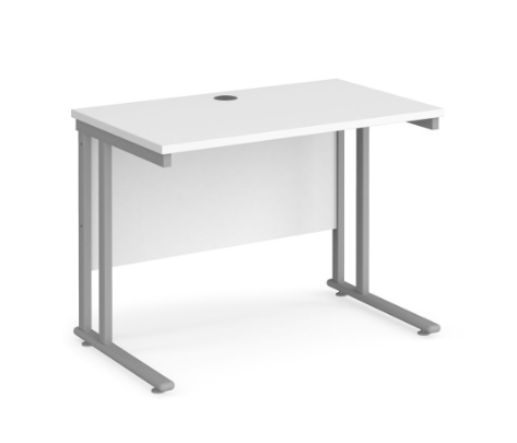 White Silver Frame Desk with Modesty Panel