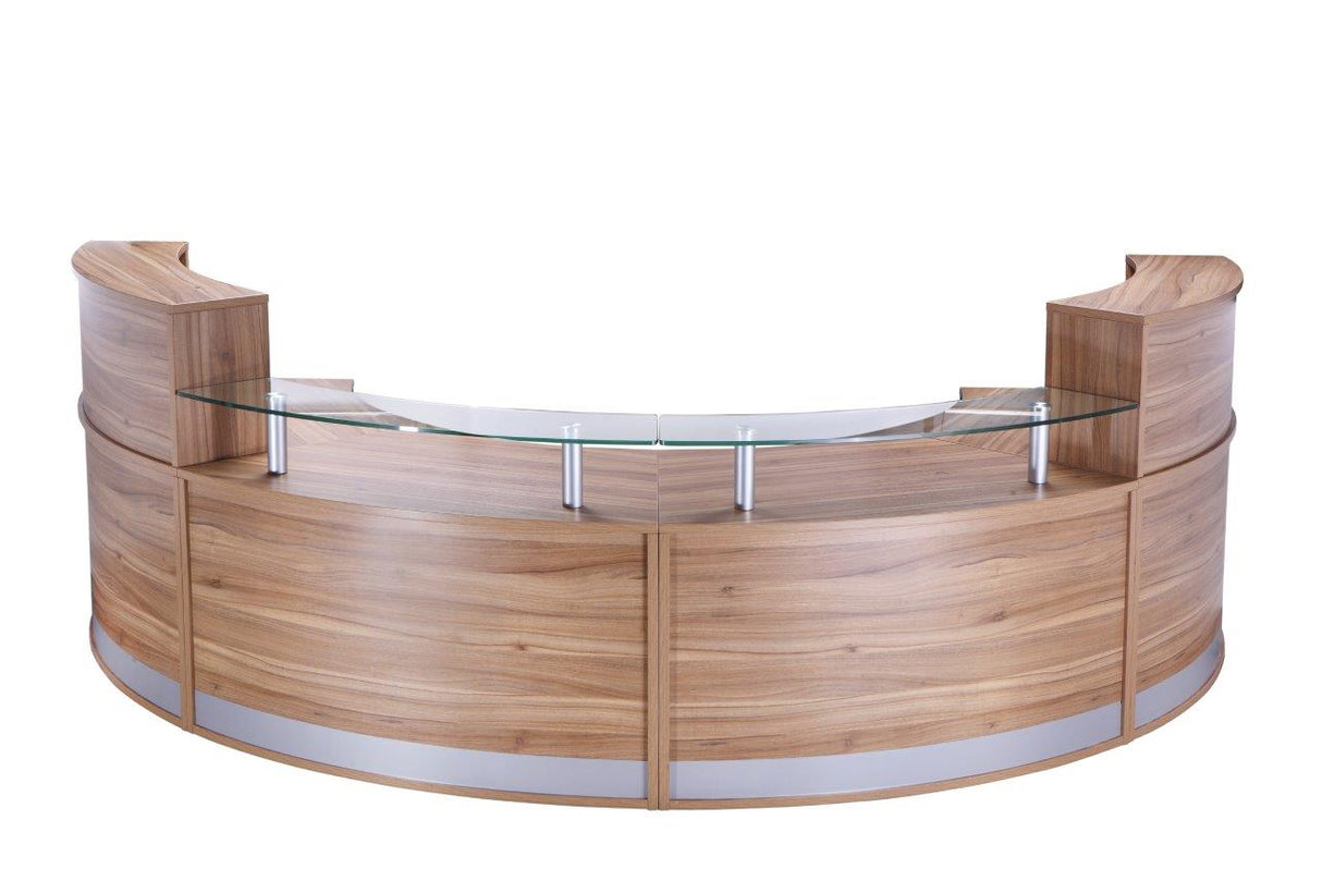 American Walnut Glass Curved Reception Desk