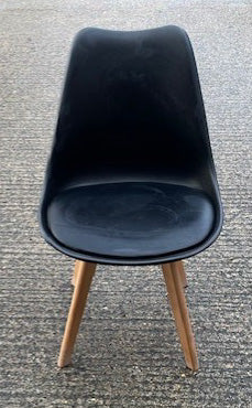 Black Plastic & Wood Leg Chair Padded Seat