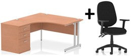 Bundle Deal - Crescent Desk + Desk High Pedestal & Chair (dyn)