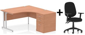 Bundle Deal - Crescent Desk + Desk High Pedestal & Chair (dyn)