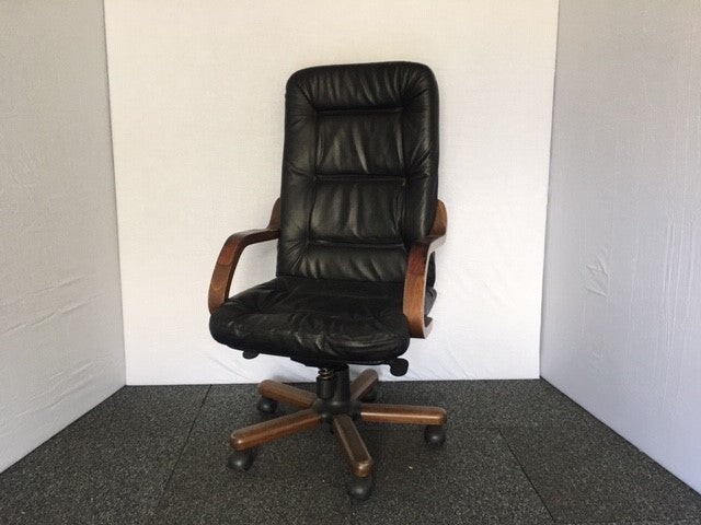 Black Leather & Wooden Operator Chair