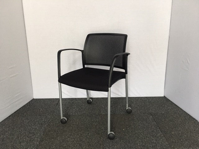Black Mesh & Silver Visitor Chair on Wheels