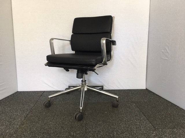 Black Leather Pad Back Operator Chair