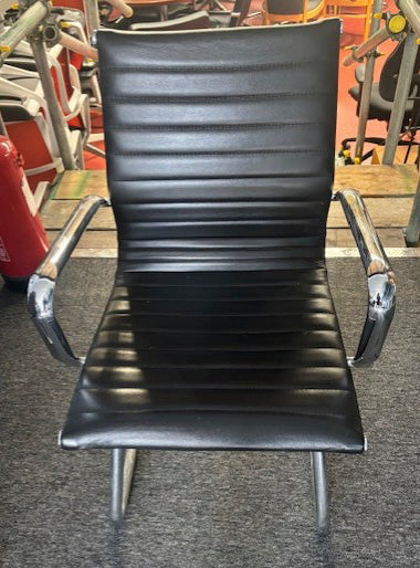 Black Italian Leather Shiny Ribbed Back Cantilever Chair
