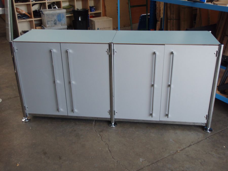 Blue and Chrome 4 Door Credenza